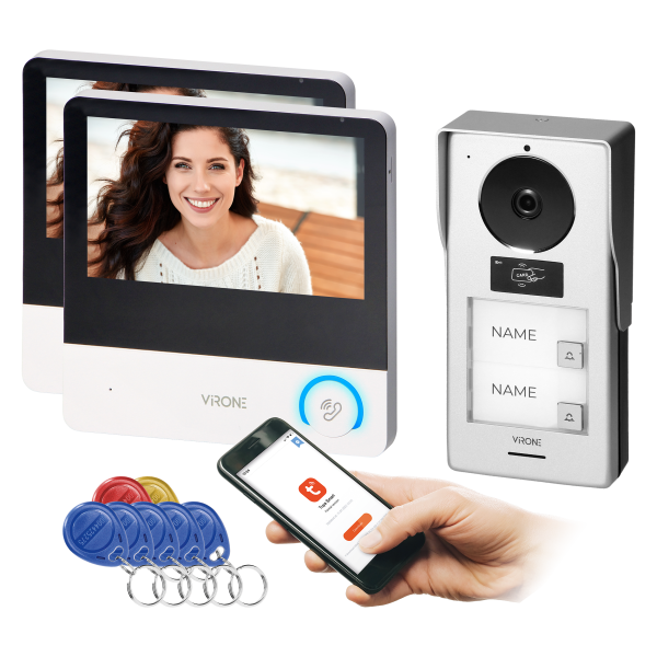 PAVONIS MULTI, two-family video doorphone set, 4-wire, 7", Wi-Fi, touch screen, Full HD, RFID